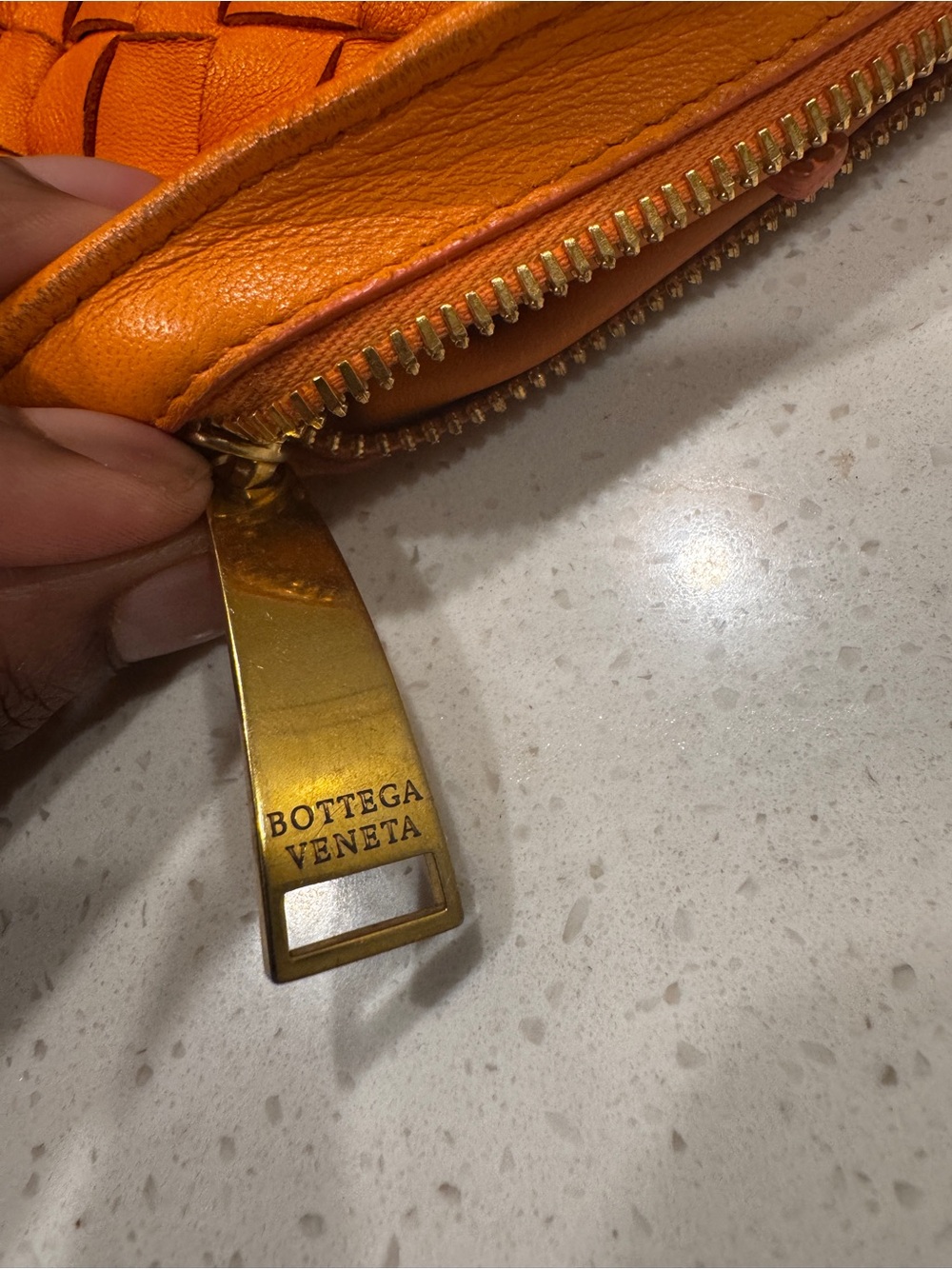 Bottega Veneta Orange Leather Zip Pouch with Gold Hardware - Picture 2 of 5